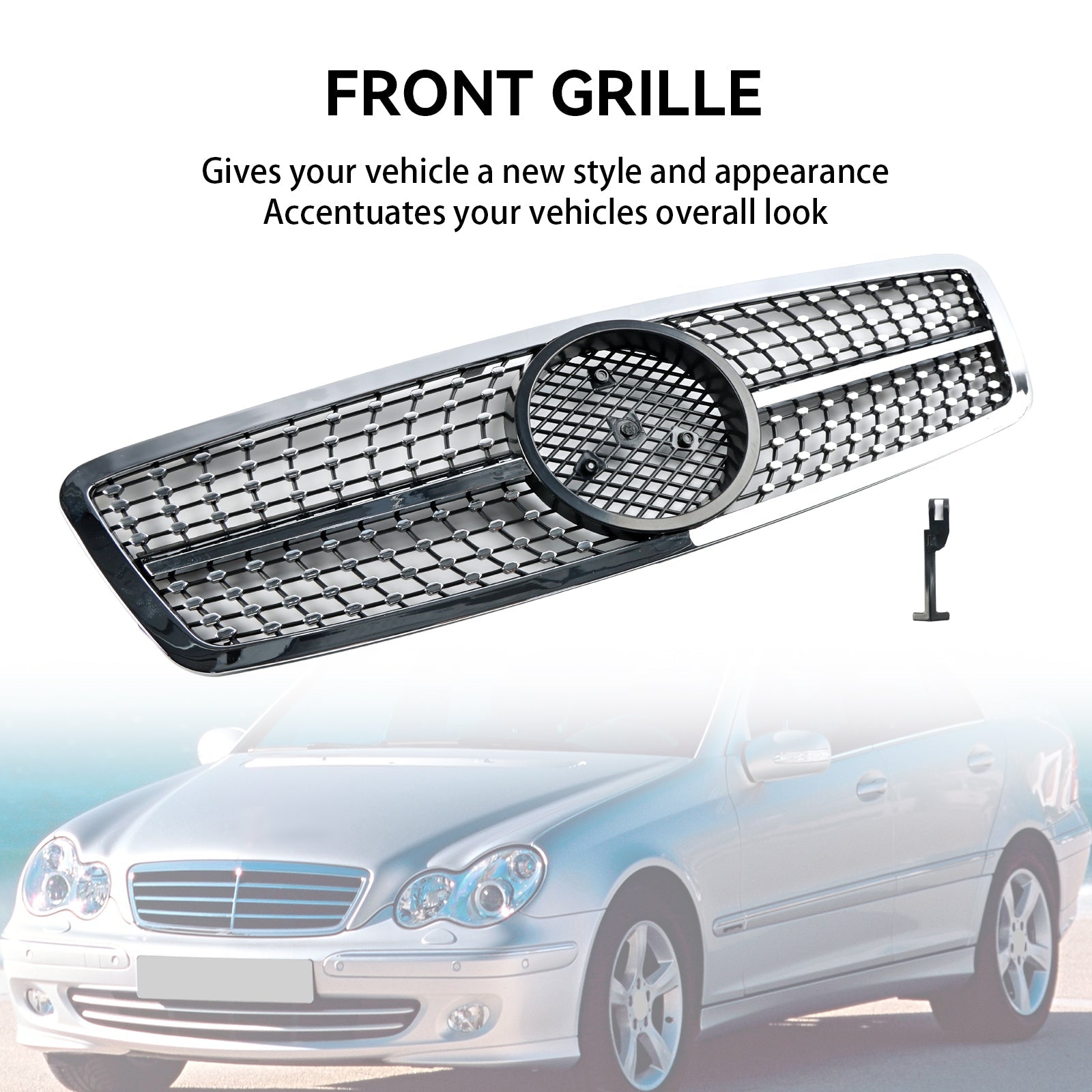 2001-2007 Mercedes-Benz C-Class W203 C230 C240 C320 Front Bumper Kidney Grille with Emblem