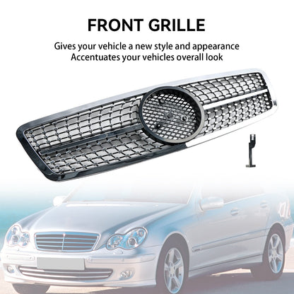 2001-2007 Mercedes-Benz C-Class W203 C230 C240 C320 Front Bumper Kidney Grille with Emblem