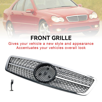 2001-2007 Mercedes-Benz C-Class W203 C230 C240 C320 Front Bumper Kidney Grille with Emblem