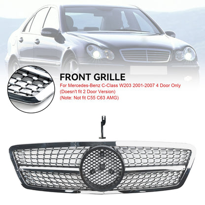 2001-2007 Mercedes-Benz C-Class W203 C230 C240 C320 Front Bumper Kidney Grille with Emblem