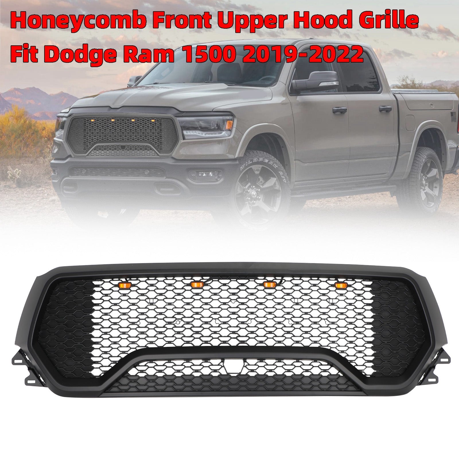 2019-2024 Dodge Ram 1500 TRX Style LED Honeycomb Front Upper Hood Grille