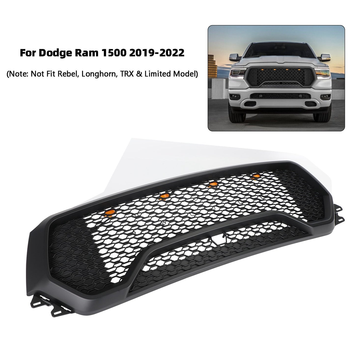 2019-2024 Dodge Ram 1500 TRX Style LED Honeycomb Front Upper Hood Grille