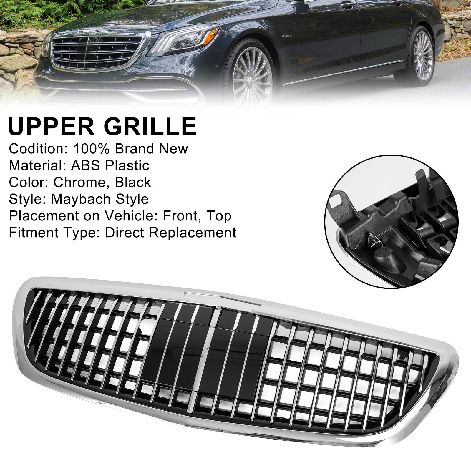 2014-2020 Mercedes-Benz S-Class W222 S400 S450 S500 S550 S560 Front Upper Grille with ACC