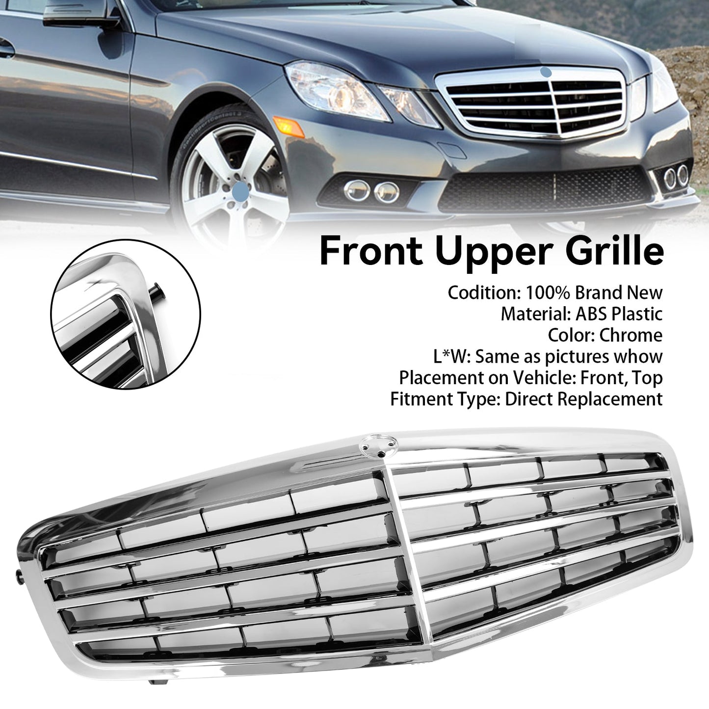 2009-2013 Mercedes-Benz E-Class W212 E200 E350 E550 E63 AMG Chrome Front Upper Grille