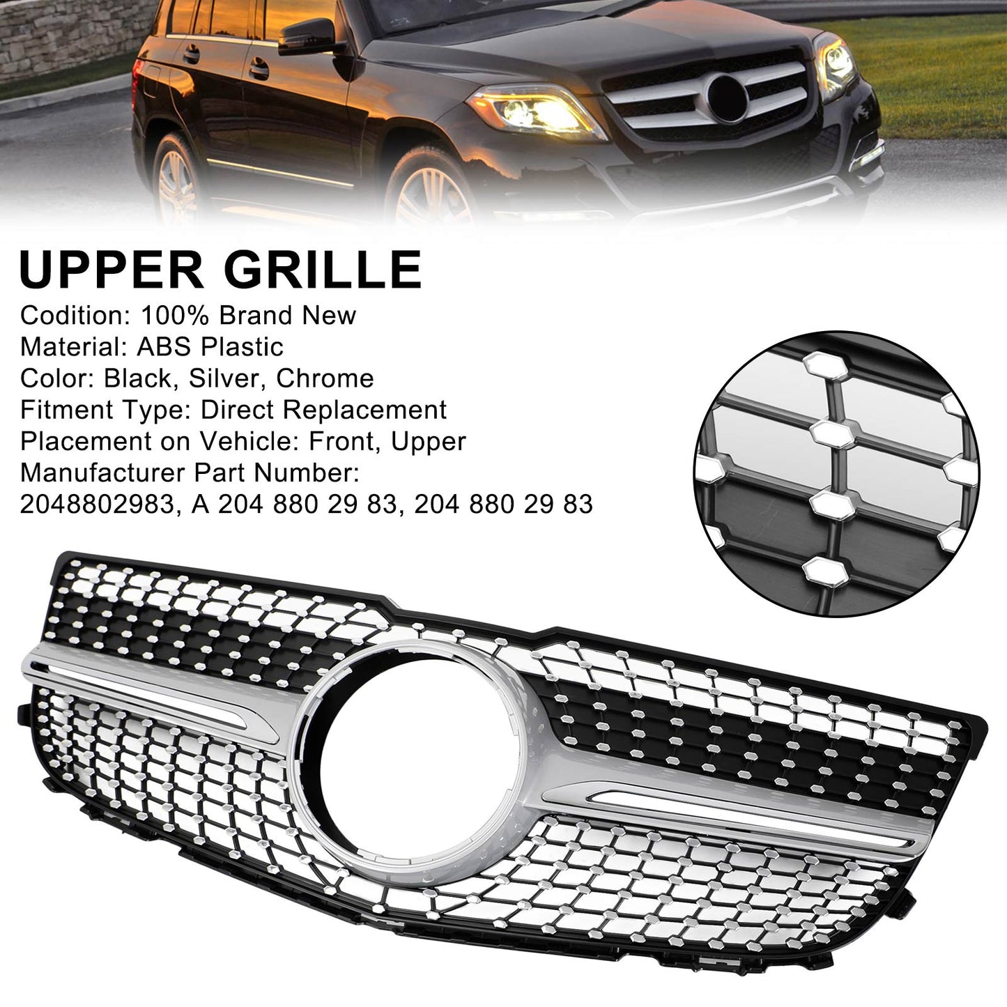 2013-2015 Mercedes-Benz GLK250 BlueTEC 4Matic X204 Diamond Front Bumper Grille (2048802983)