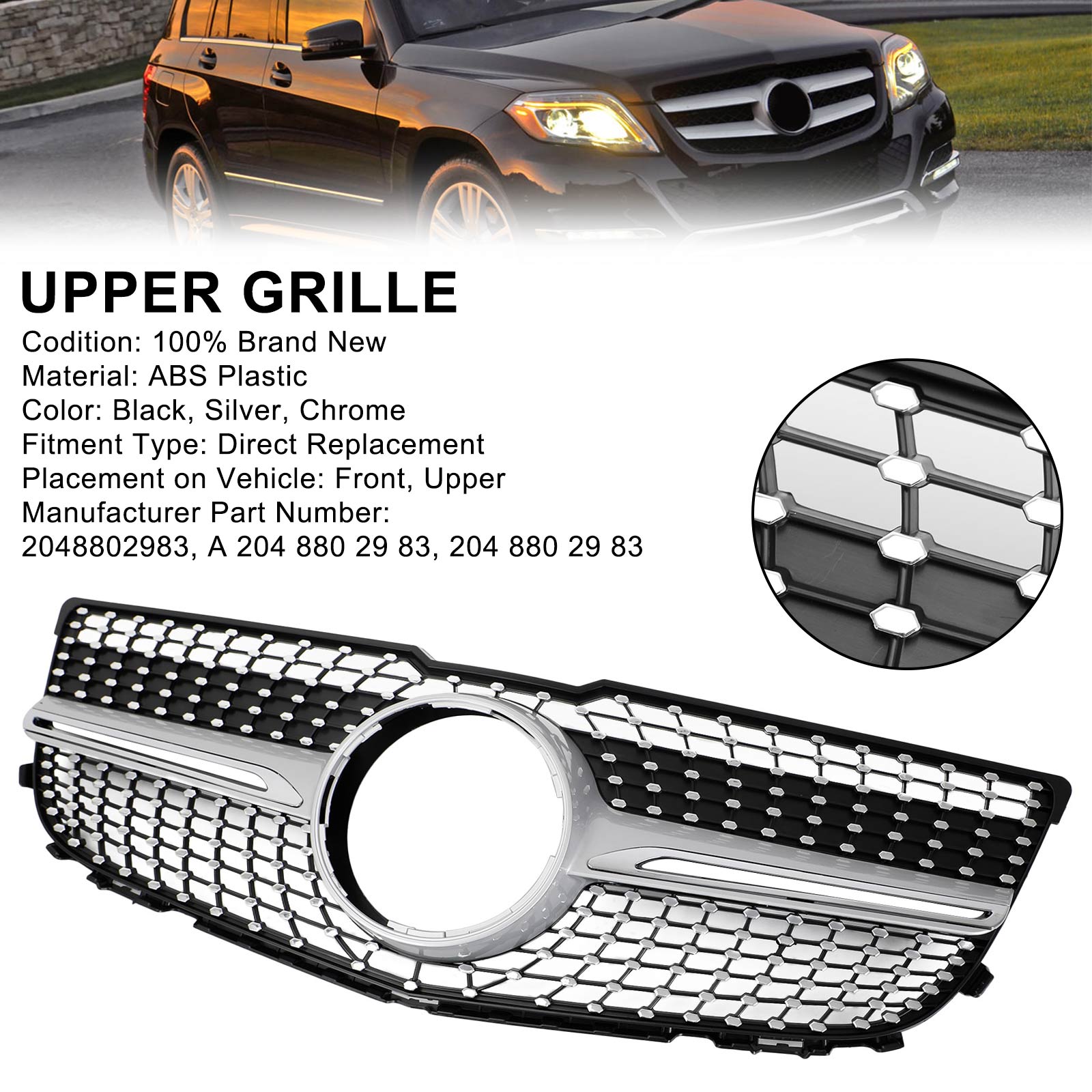 2013-2015 Mercedes-Benz GLK250 BlueTEC 4Matic X204 Diamond Front Bumper Grille (2048802983)