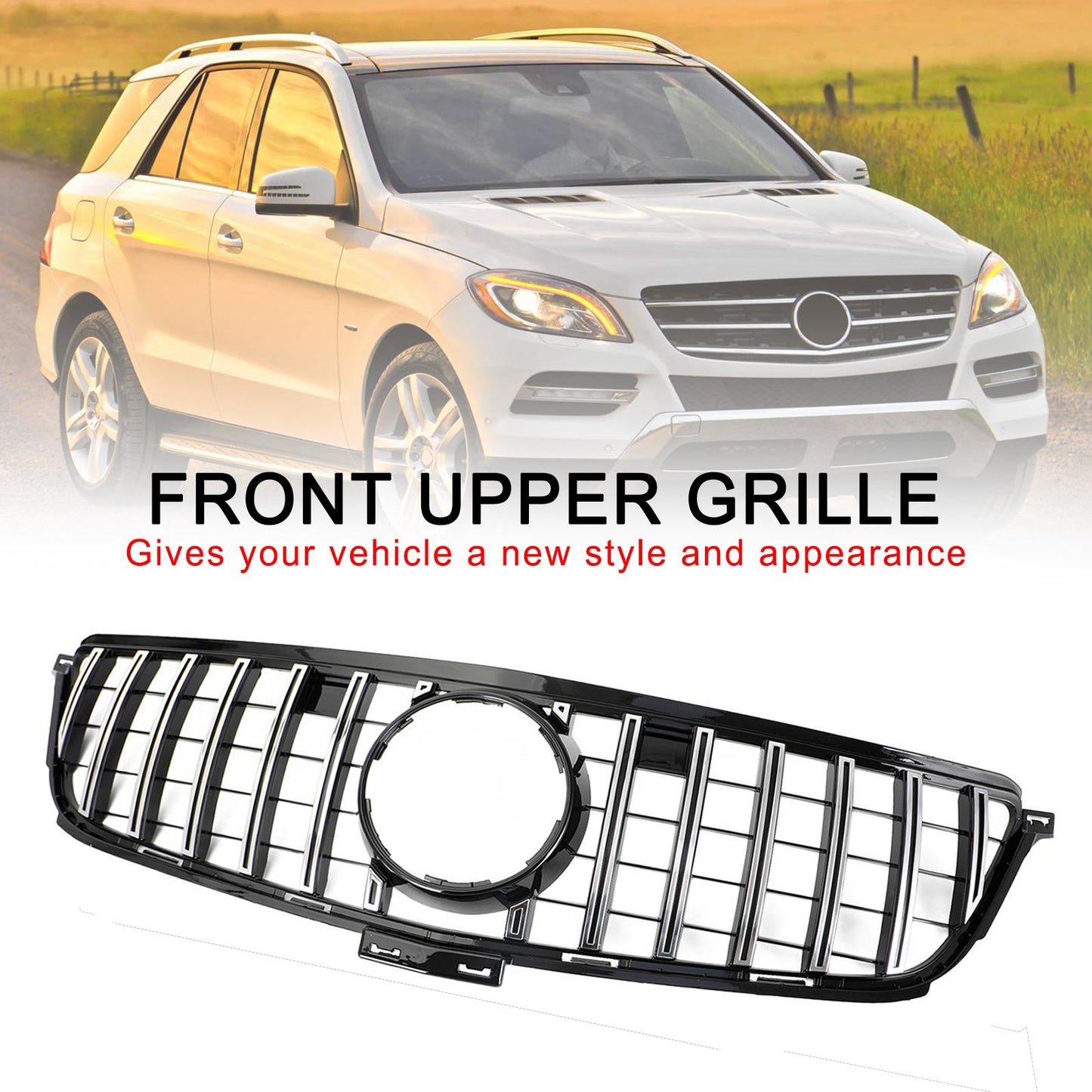 2012-2015 Mercedes-Benz ML-Class W166 ML300 ML320 ML350 ML400 GTR Style Chrome Black Front Grille