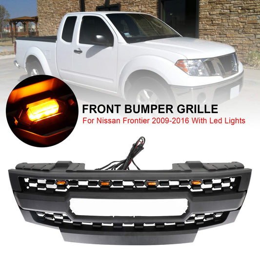 2009-2016 Nissan Frontier Black Front Bumper Grill Replacement with LED Amber Lights