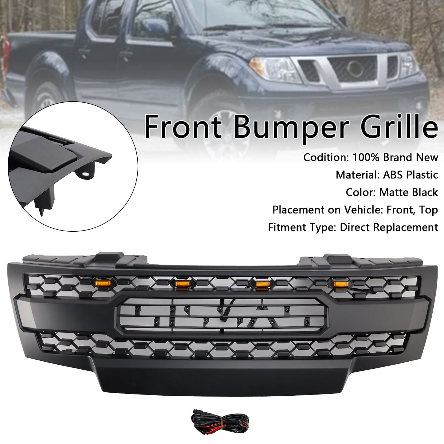 2009-2019 Nissan Frontier W/Led Lights Black Front Bumper Grill Grille Generic