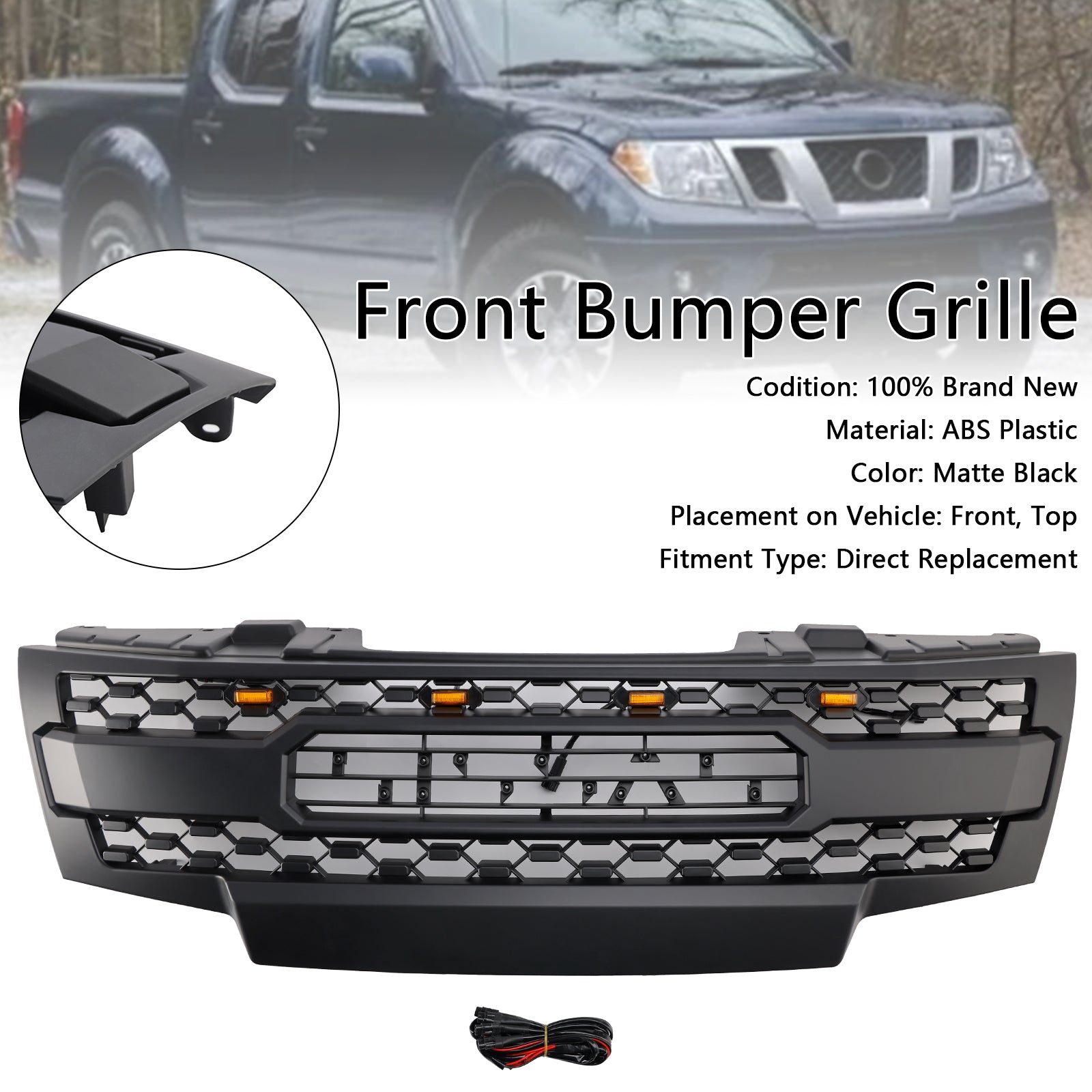 2009-2019 Nissan Frontier W/Led Lights Black Front Bumper Grill Grille Generic