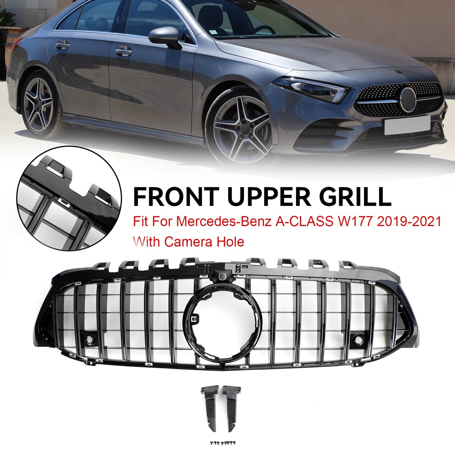 2019-2021 Mercedes-Benz A-Class W177 GT Style Black Front Bumper Grille