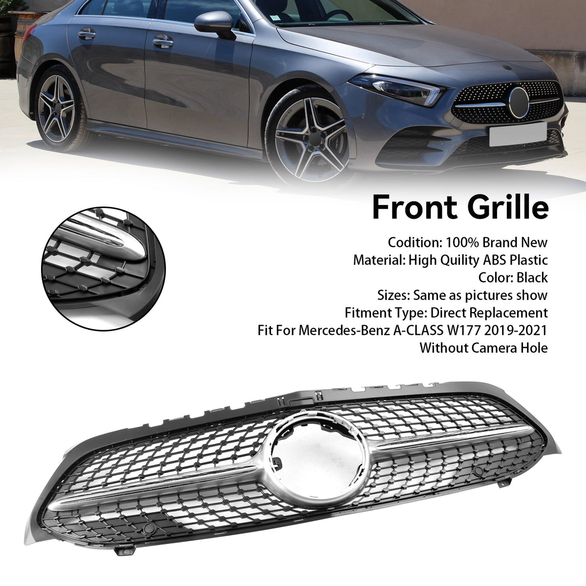 2019-2023 Mercedes-Benz A-Class W177 Diamond Black Front Bumper Grille