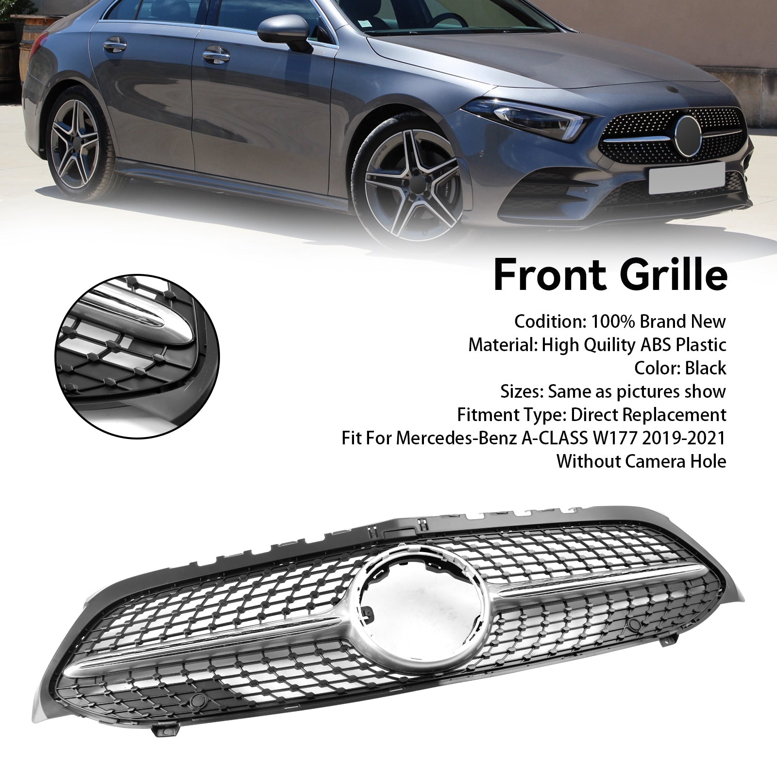 2019-2023 Mercedes-Benz A-Class W177 Diamond Black Front Bumper Grille