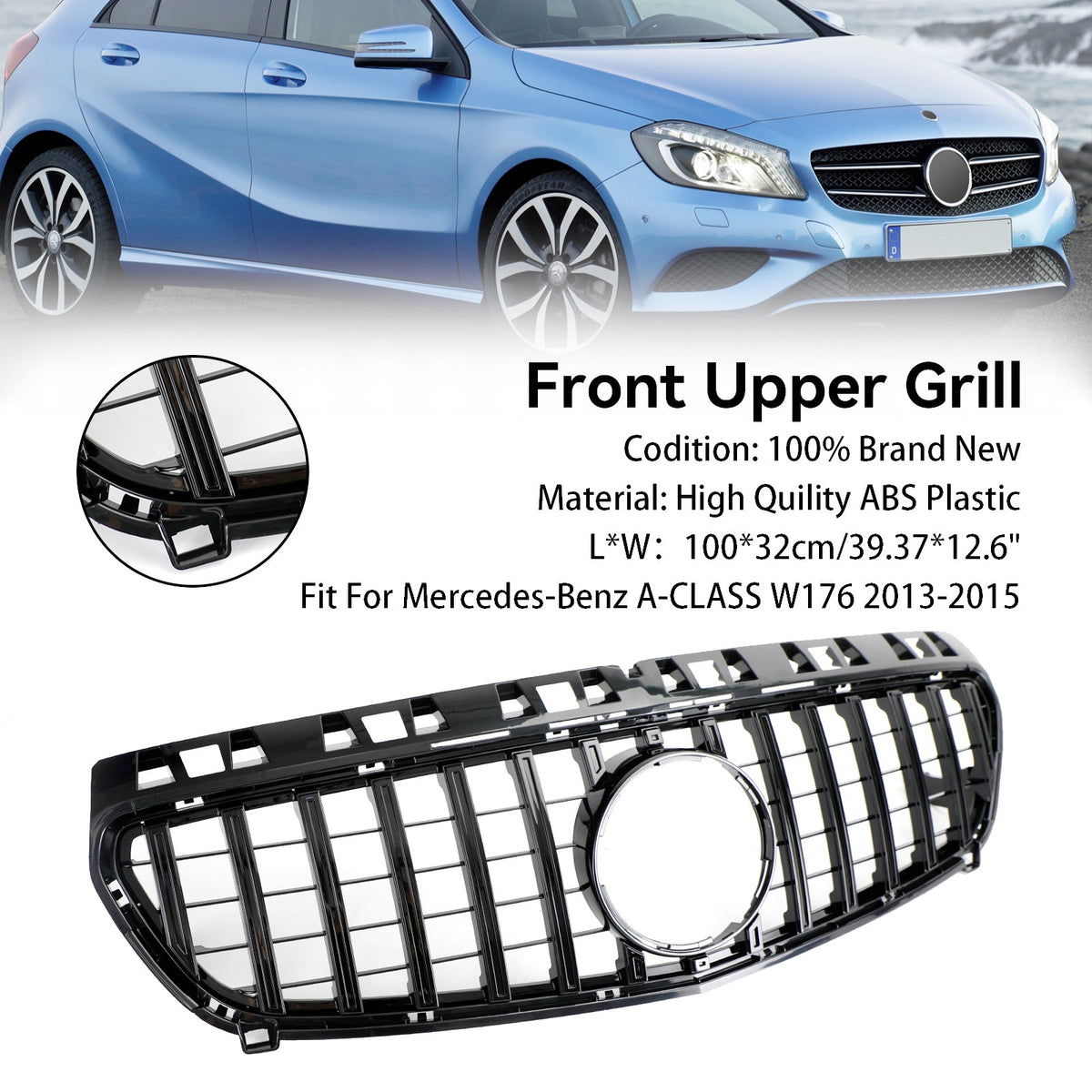 2013-2015 Mercedes-Benz A-Class W176 Gloss Black Front Bumper Grille