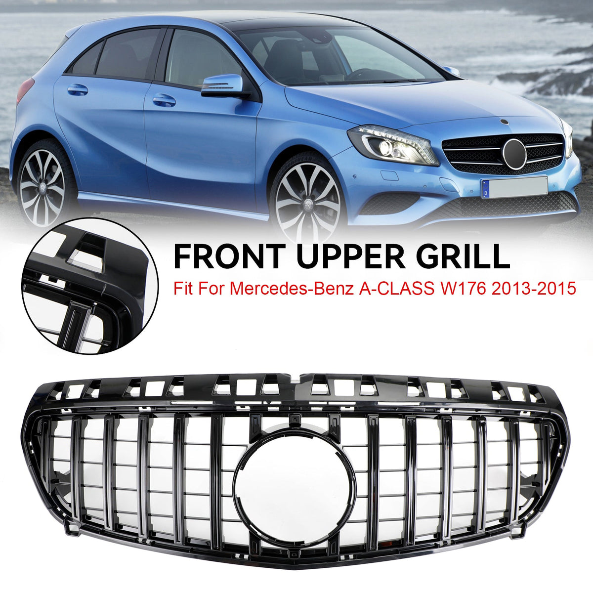2013-2015 Mercedes-Benz A-Class W176 Gloss Black Front Bumper Grille
