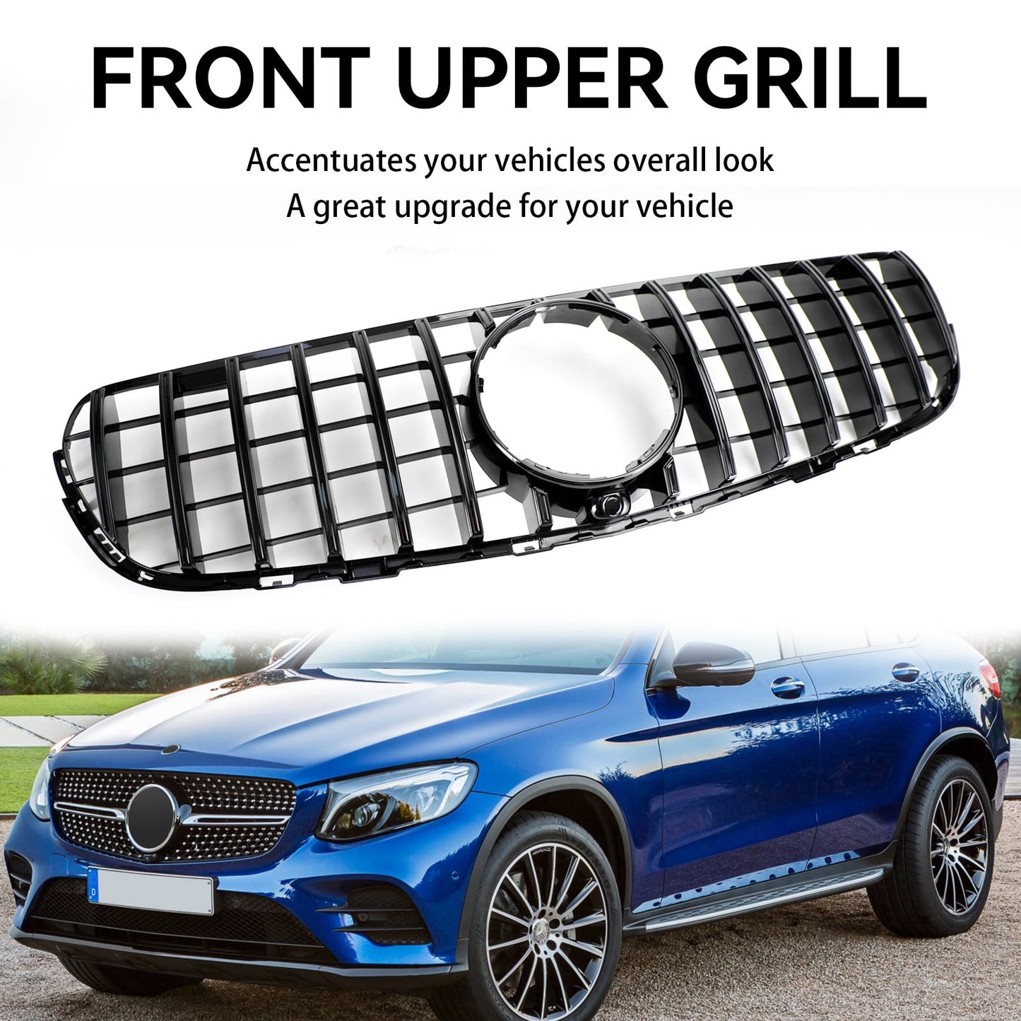 2015-2019 Mercedes-Benz GLC-Class W253 X253 GLC300 GLC350 Gloss Black Front Grille with Camera Hole