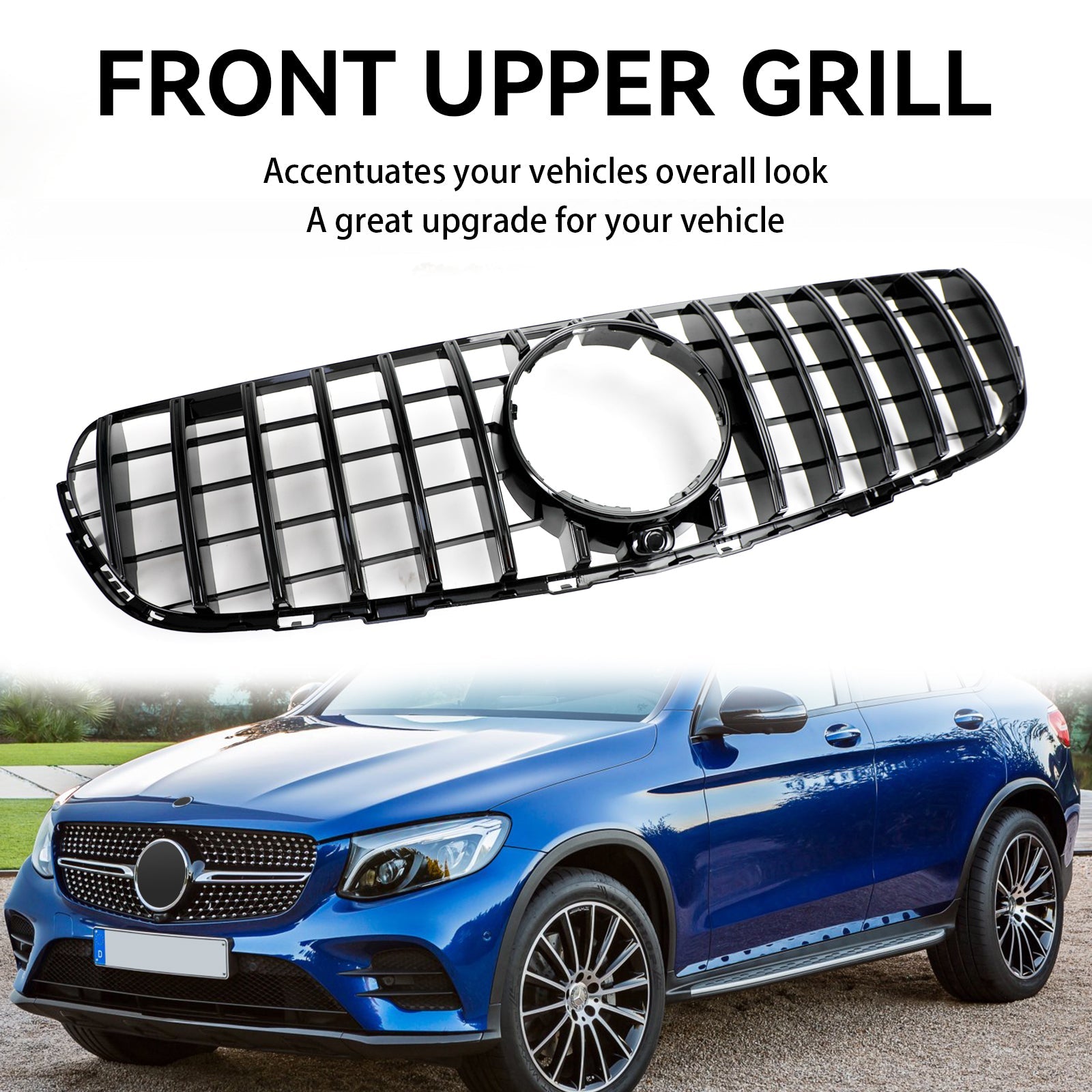 2015-2019 Mercedes-Benz GLC-Class W253 X253 GLC300 GLC350 Gloss Black Front Grille with Camera Hole