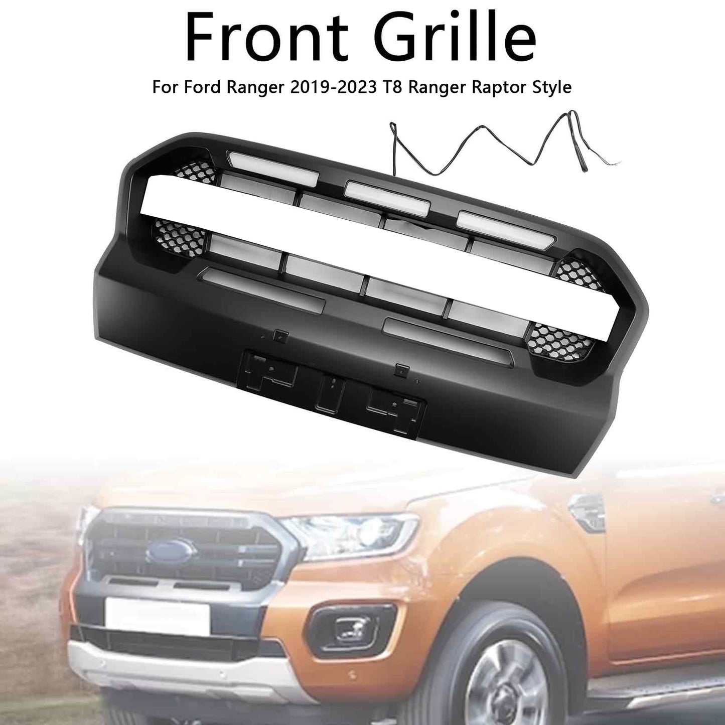 Raptor Style Front Bumper Grille Grill Fit Ford Ranger 2019-2023 T8 W/LED