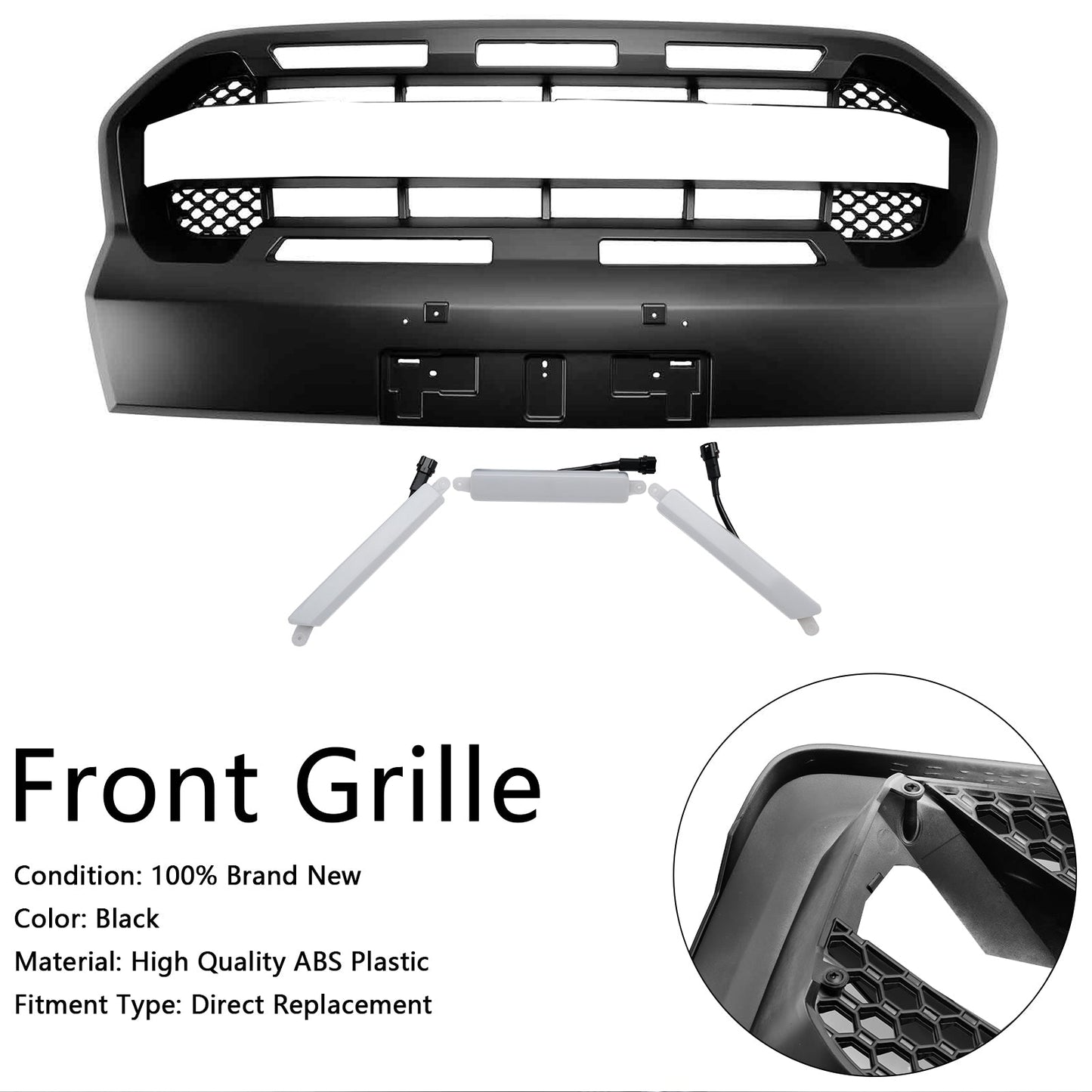 Raptor Style Front Bumper Grille Grill Fit Ford Ranger 2019-2023 T8 W/LED