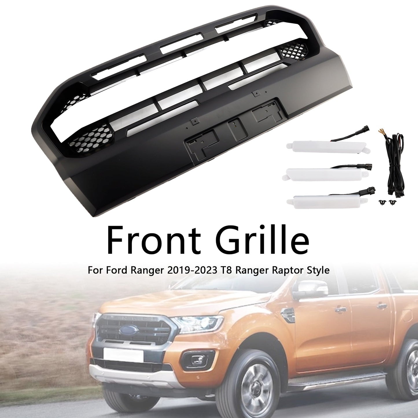 Raptor Style Front Bumper Grille Grill Fit Ford Ranger 2019-2023 T8 W/LED
