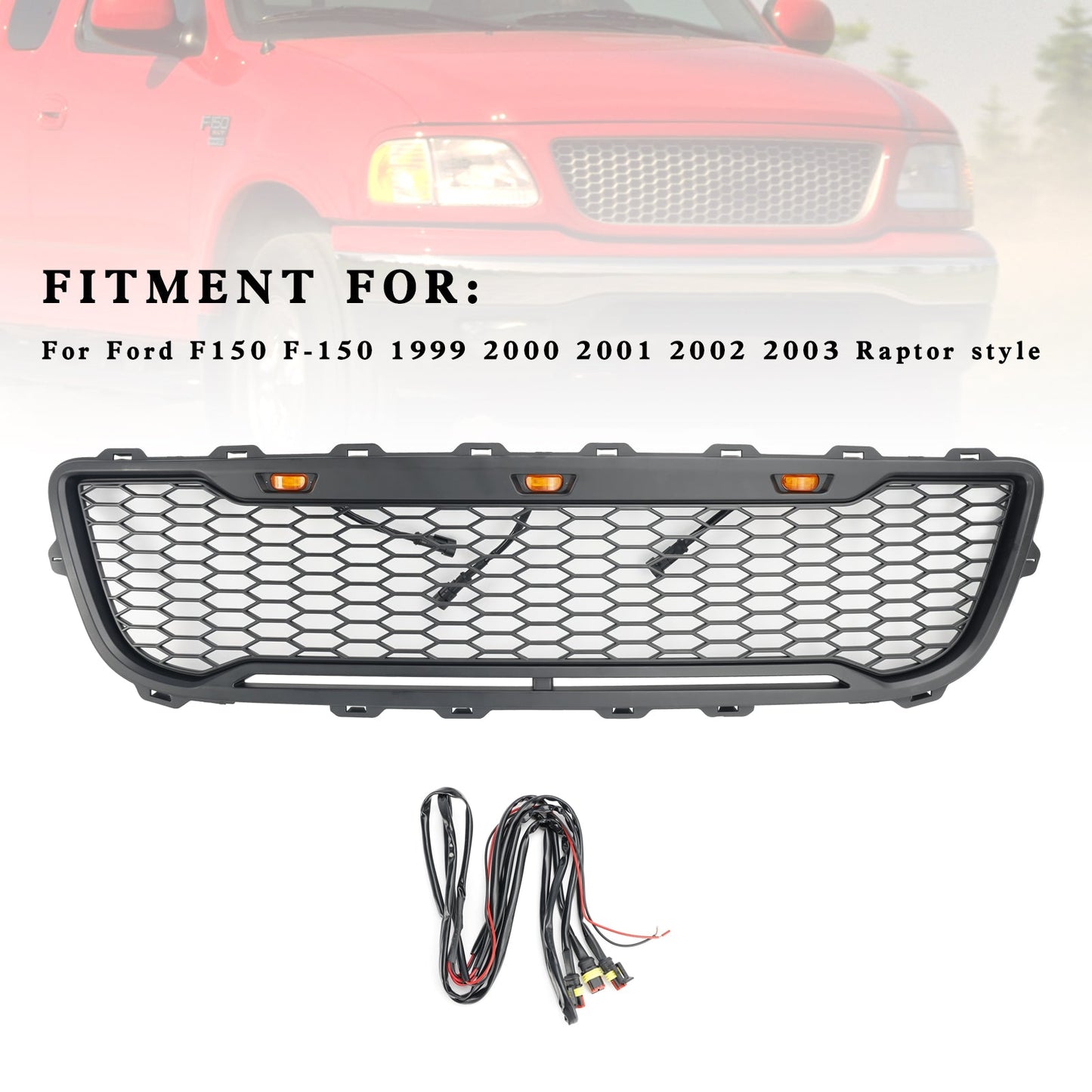 Ford F150 1999-2003 Matte Black Front Honeycomb Bumper Grill W/LED
