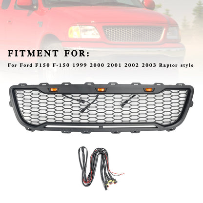 Ford F150 1999-2003 Matte Black Front Honeycomb Bumper Grill W/LED