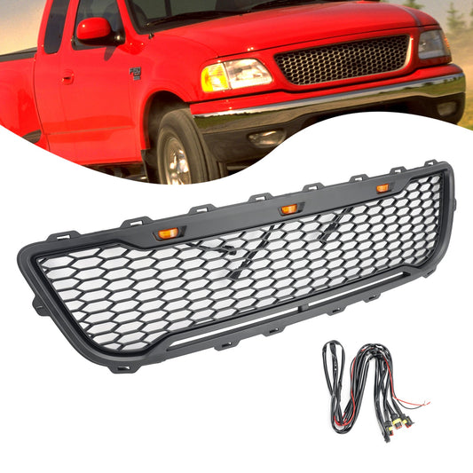 Ford F150 1999-2003 Matte Black Front Honeycomb Bumper Grill W/LED