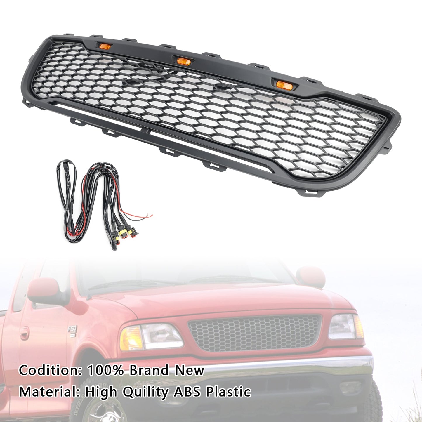 Ford F150 1999-2003 Matte Black Front Honeycomb Bumper Grill W/LED