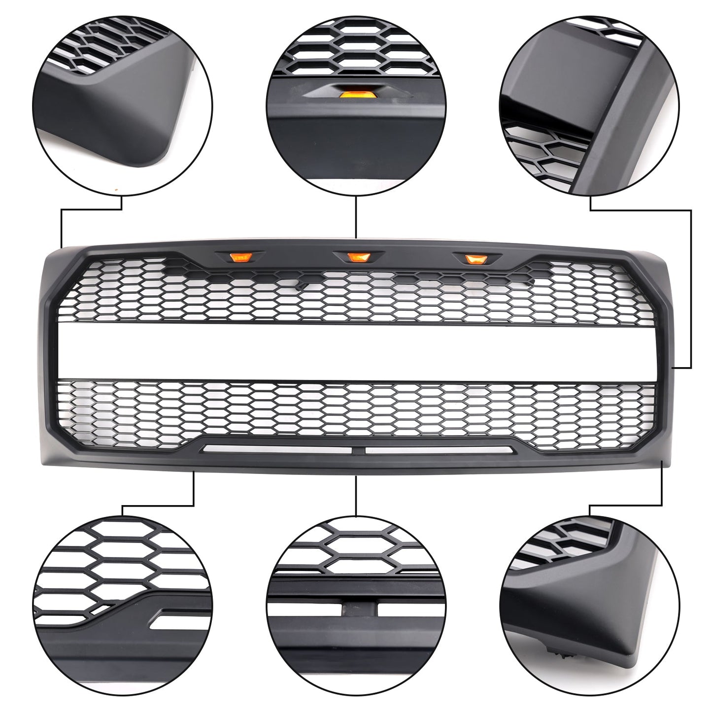 2009-2014 F150 Ford Black Raptor Style Front Bumper Grille Grill With LED