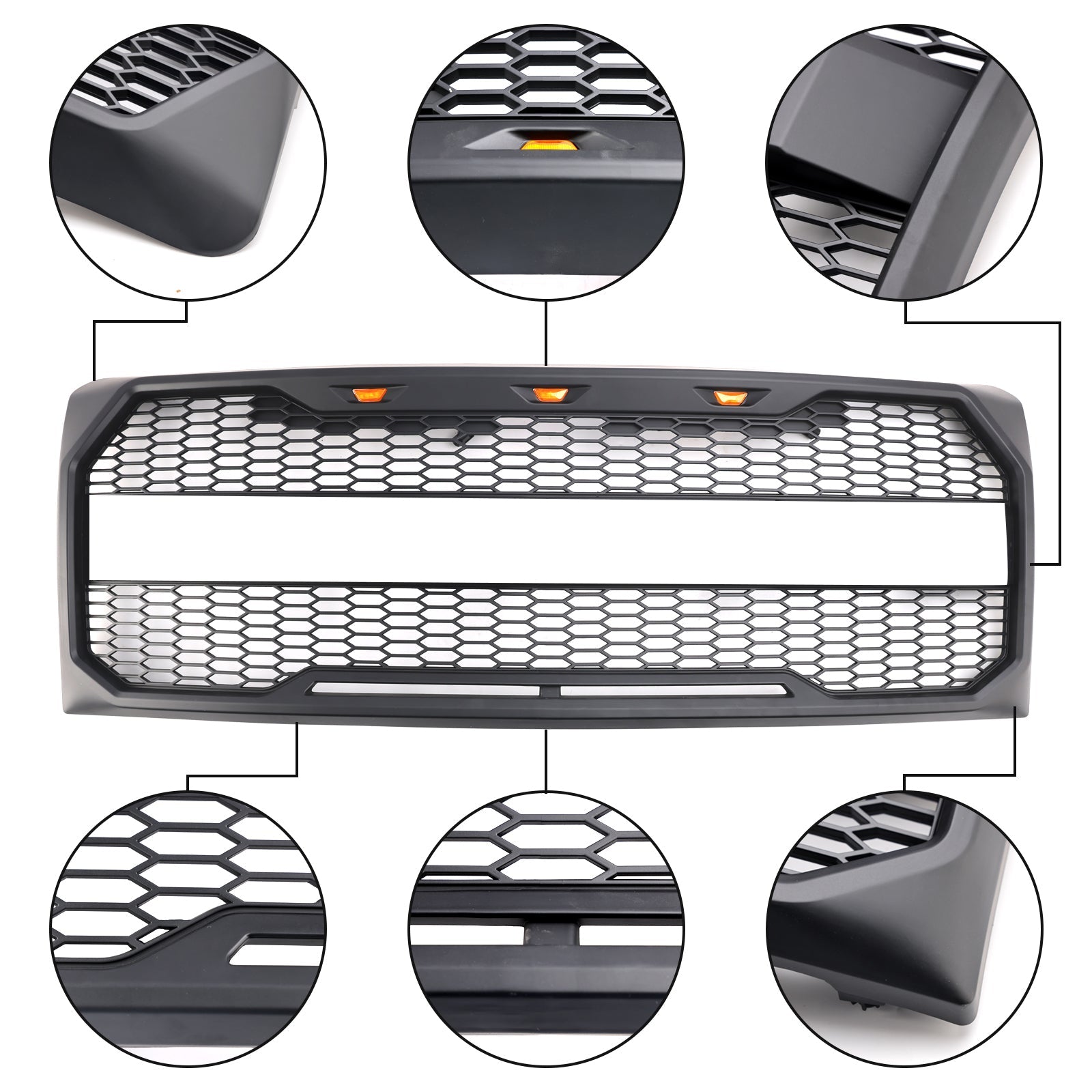 2009-2014 Ford F150 Black Raptor Style Front Bumper Grille Grill With LED