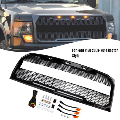 2009-2014 Ford F150 Gloss Black Raptor Style Front Bumper Grille Grill Generic