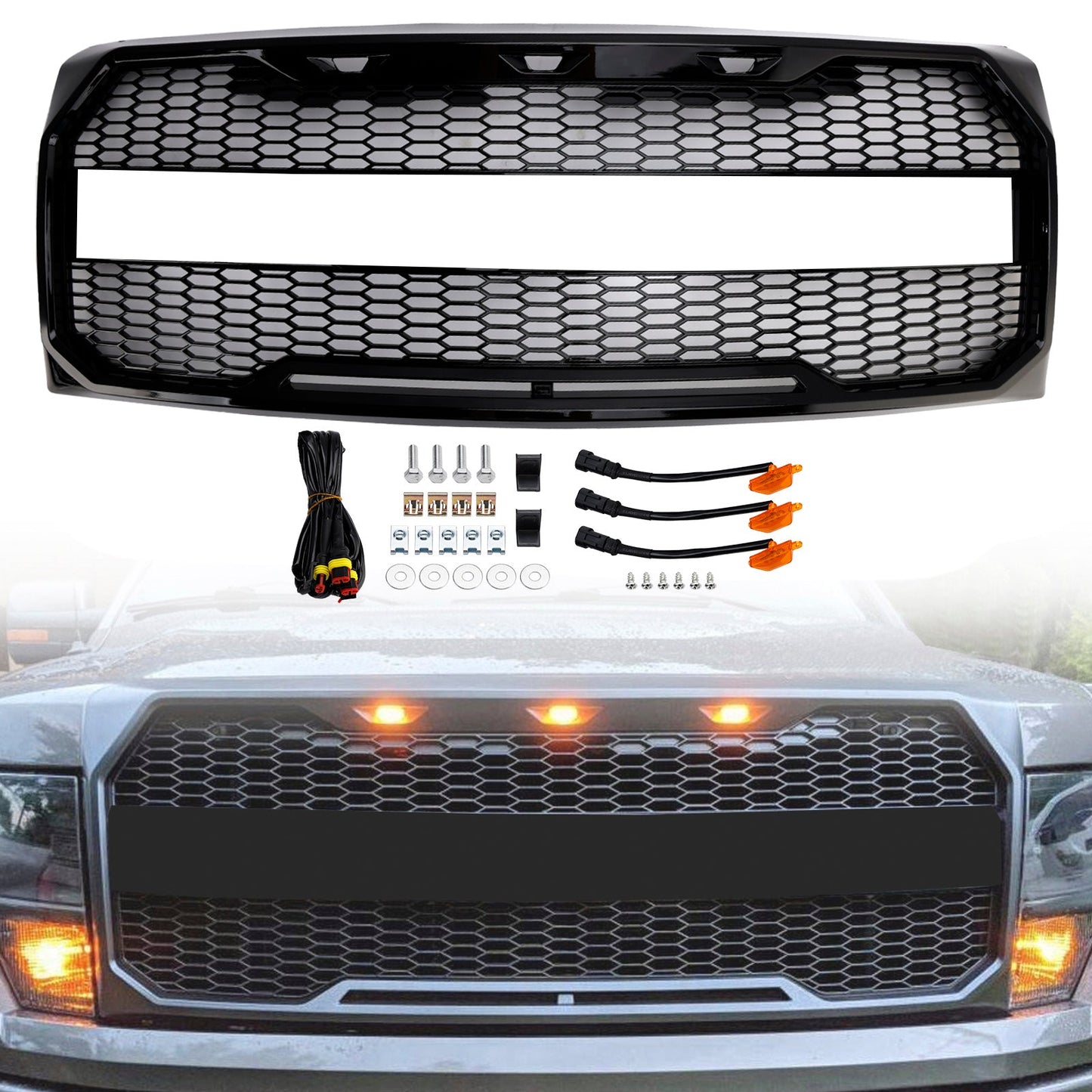 2009-2014 Ford F150 Gloss Black Raptor Style Front Bumper Grille Grill Generic