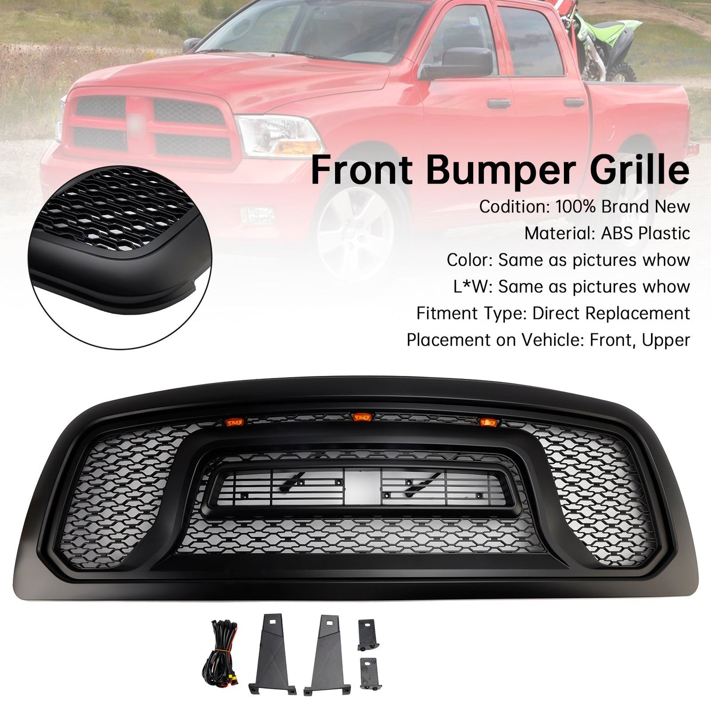 2009-2012 Dodge Ram 1500 Black Front Bumper Grille with LED Light