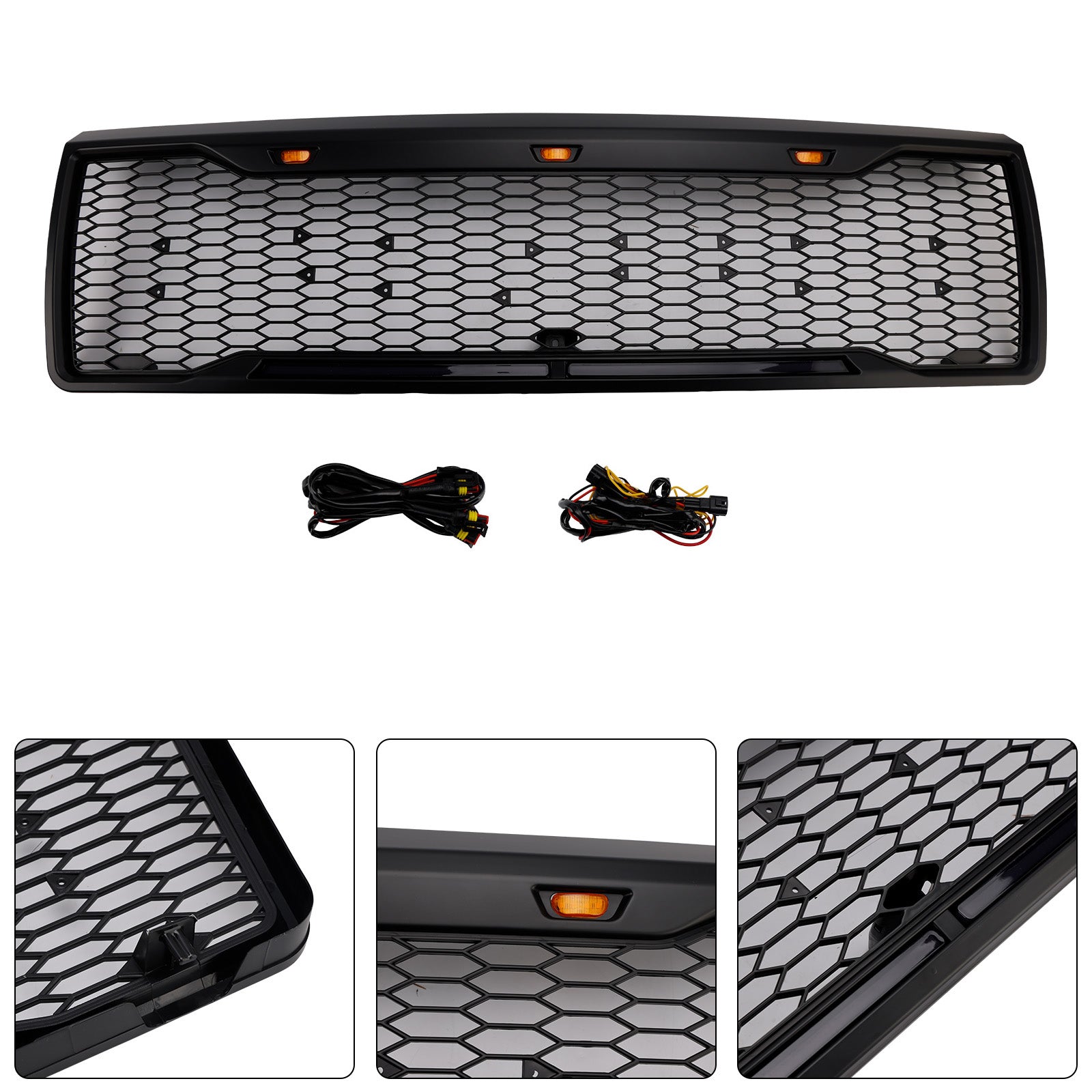 1992-1996 Ford F150 Matte Black Front Honeycomb Bumper Grill W/ Led