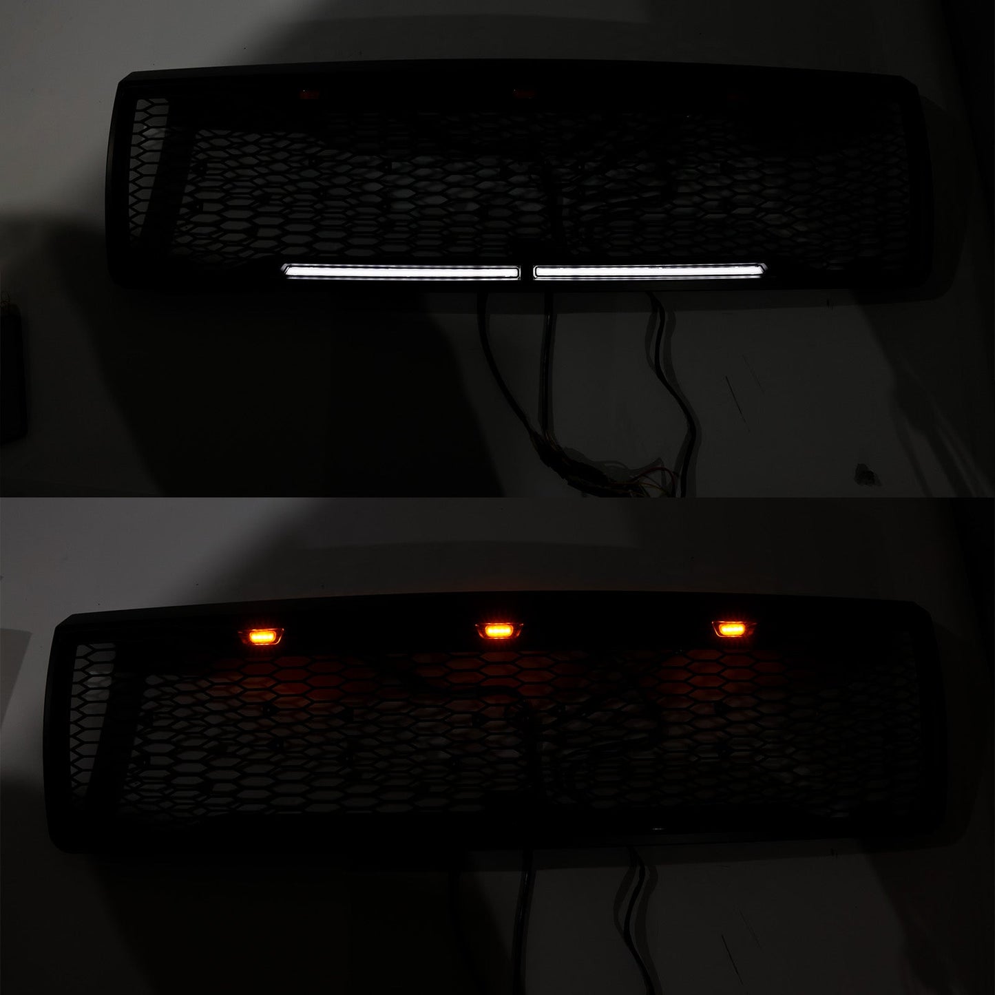 1992-1996 Ford F150 Matte Black Front Honeycomb Bumper Grill W/ Led