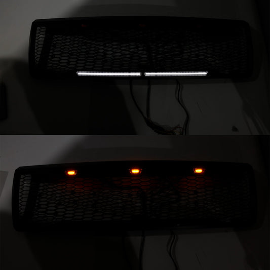 1992-1996 Ford F150 Matte Black Front Honeycomb Bumper Grill W/ Led