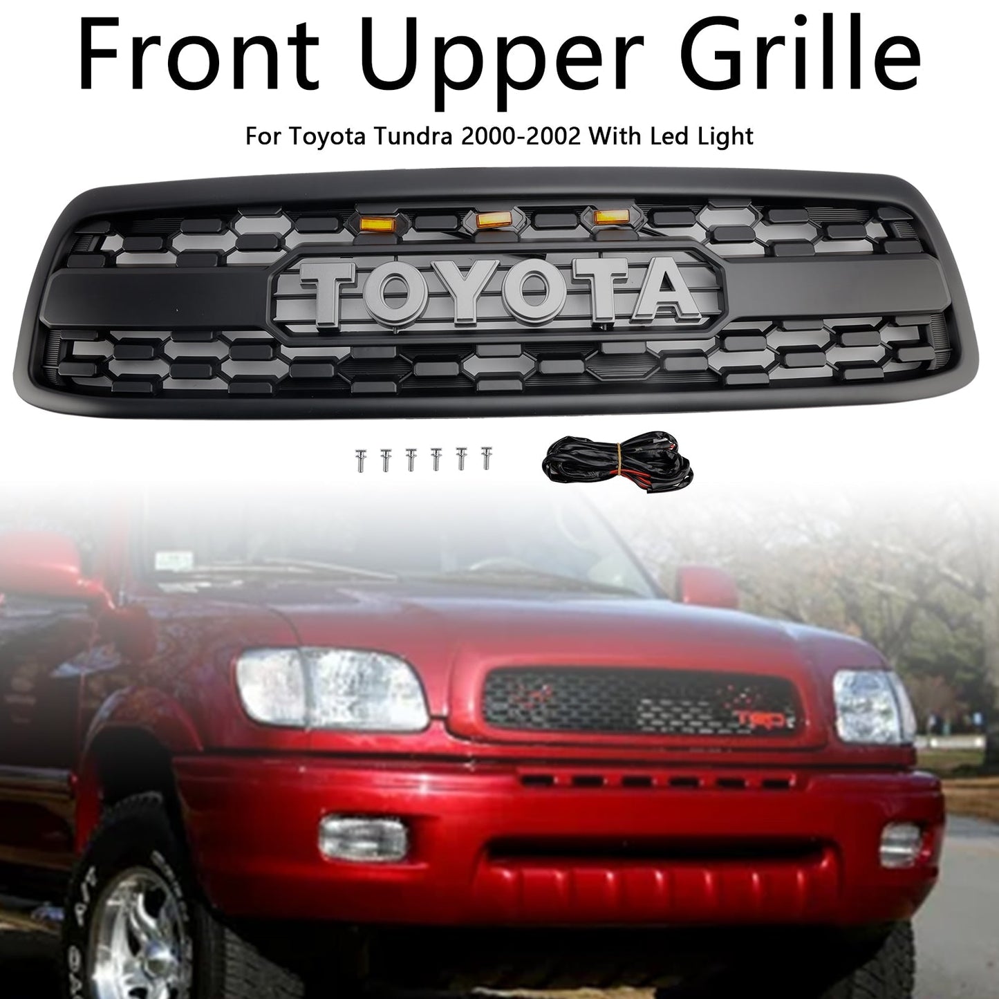 2000-2002 Toyota Tundra Matte Black Front Bumper Grill Grille W/Led Generic
