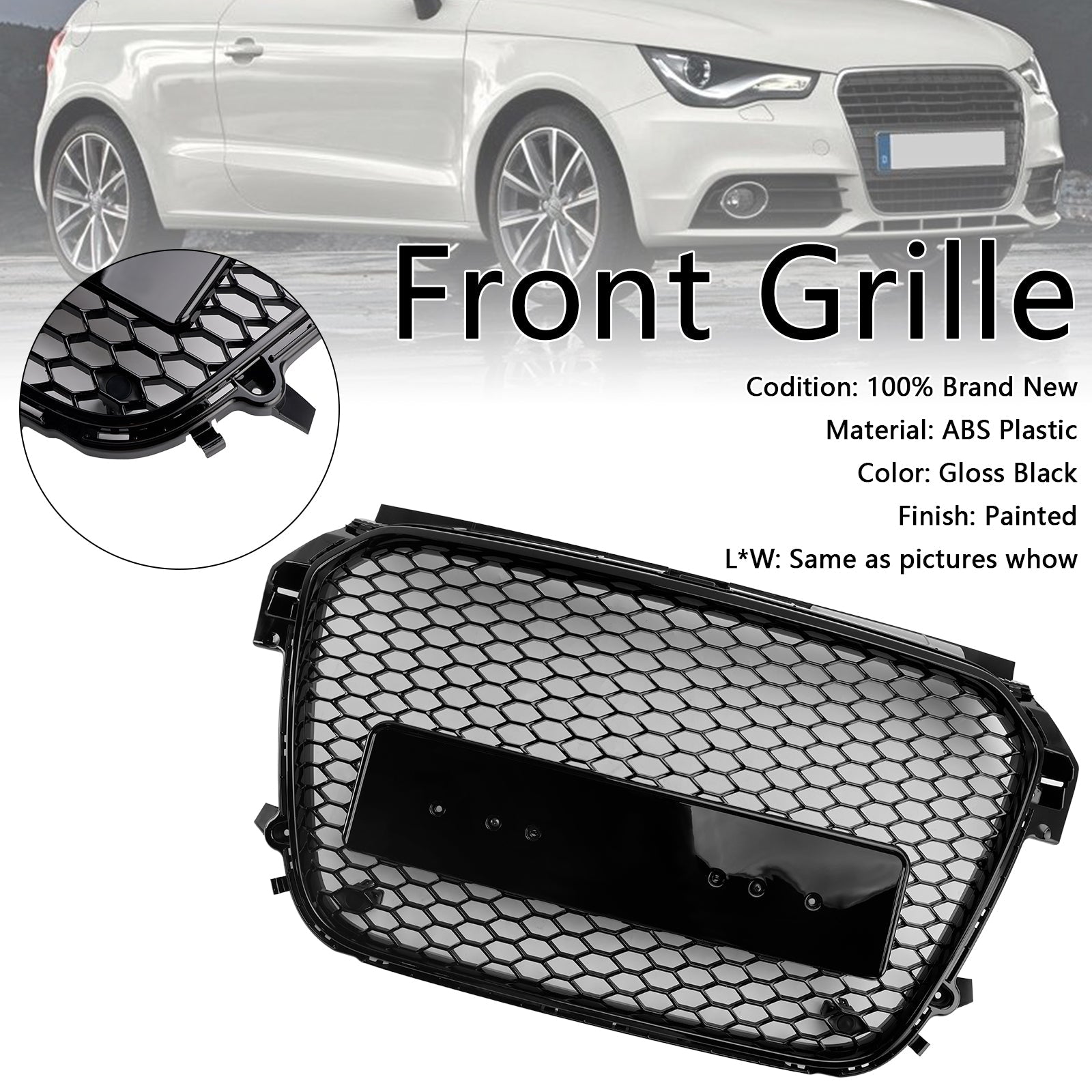 2010-2014 Audi A1 S1 Gloss Black Front Honeycomb Bumper Grill Grille