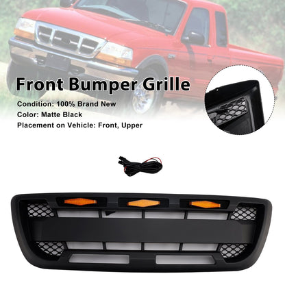 Ford Ranger 1998-2000 Matt Black Front Bumper Grill Grille With LED Light