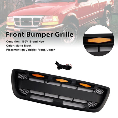 Ford Ranger 1998-2000 Matt Black Front Bumper Grill Grille With LED Light