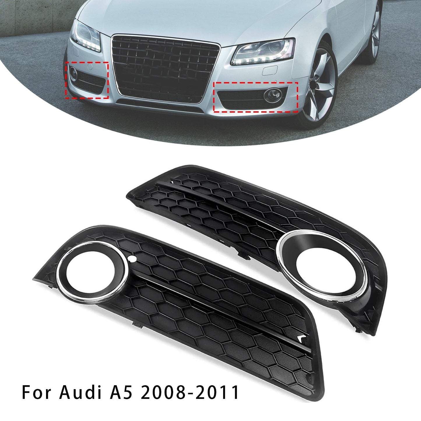 2008-2011 Audi A5 Front Fog Lamp Grille — Pair (8T0807681 / 8T0807682)