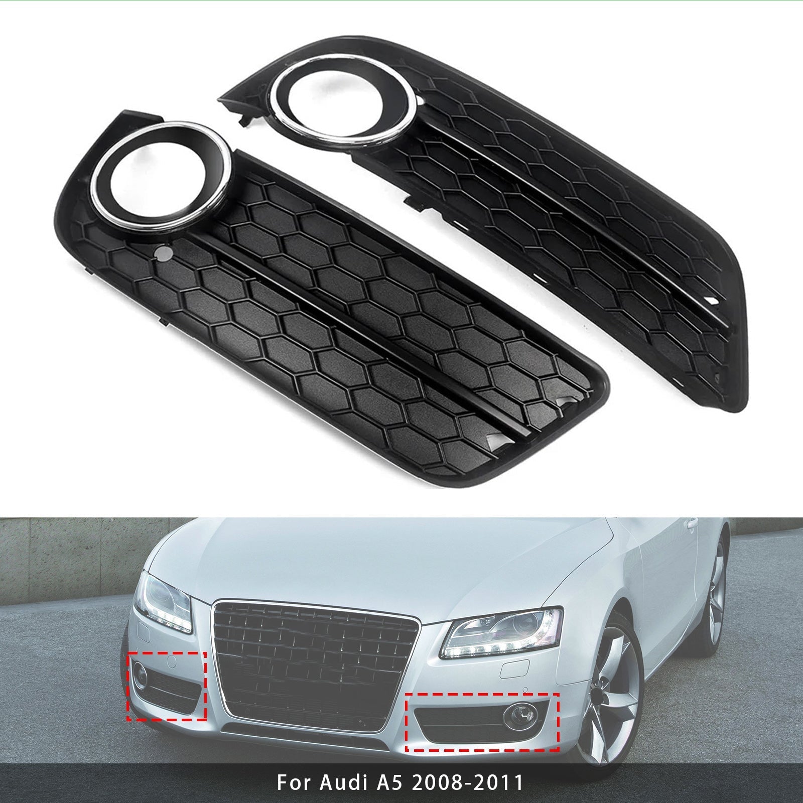 2008-2011 Audi A5 Front Fog Lamp Grille — Pair (8T0807681 / 8T0807682)