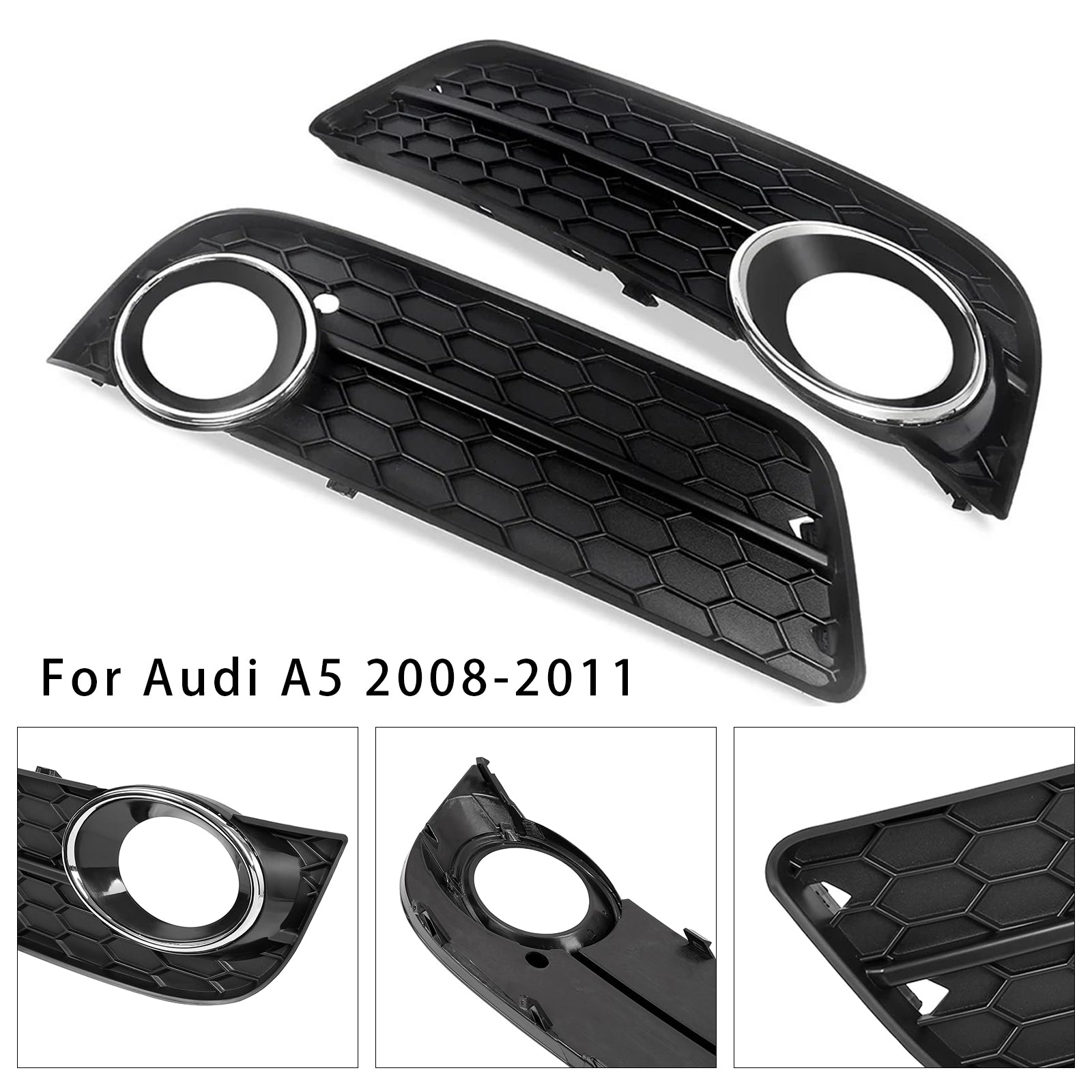 2008-2011 Audi A5 Front Fog Lamp Grille — Pair (8T0807681 / 8T0807682)