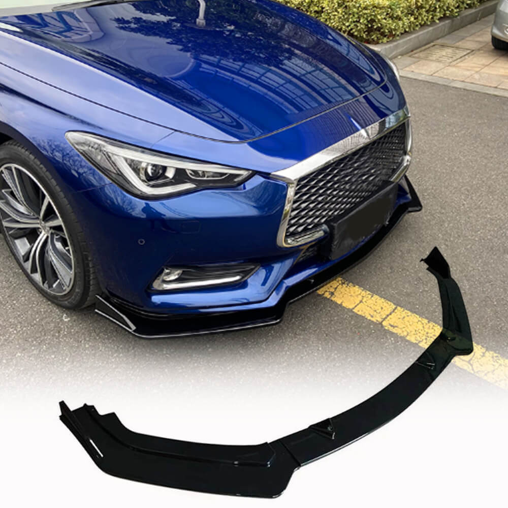 Infiniti Q60 Q60S Coupe 2-Door 2016-2019 Front Bumper Lip 3Pcs Glossy Black ABS