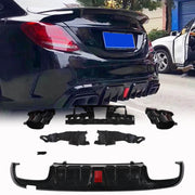 Mercedes Benz C Class W205 Sport C43 AMG Sedan 2015-2021 Black PP Rear Bumper Diffuser with Exhaust Tips