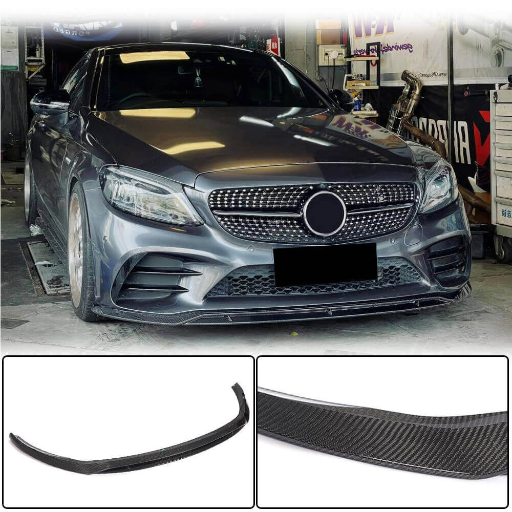 Mercedes Benz W205 C205 A205 C200 C300 Sport Facelift 2019-2021 Front Bumper Lip Carbon Fiber