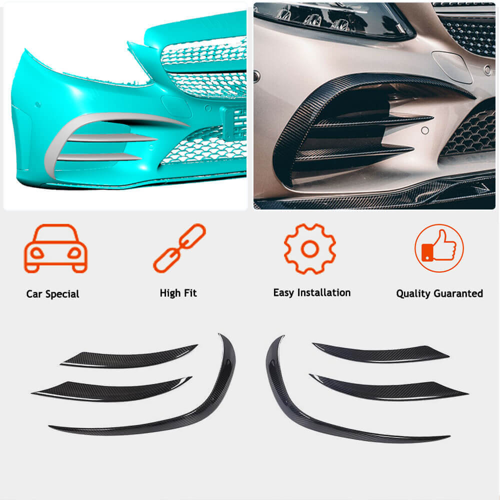 Mercedes Benz W205 C205 A205 Sport C43 AMG Facelift 2019-2021 Front Bumper Fins Full Carbon Fiber/FRP