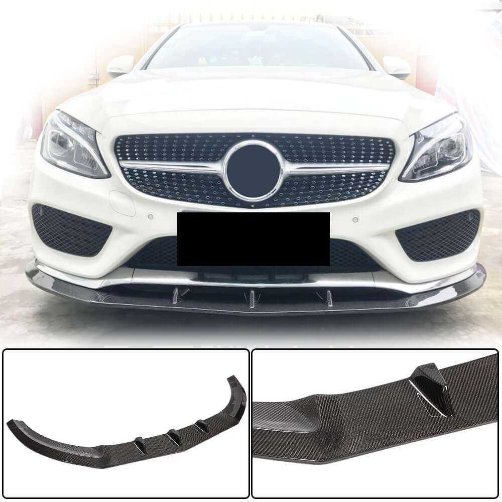 Mercedes Benz W205 C205 A205 Sport C43 Pre-facelift 2015-2019 Front Bumper Lip Carbon Fiber