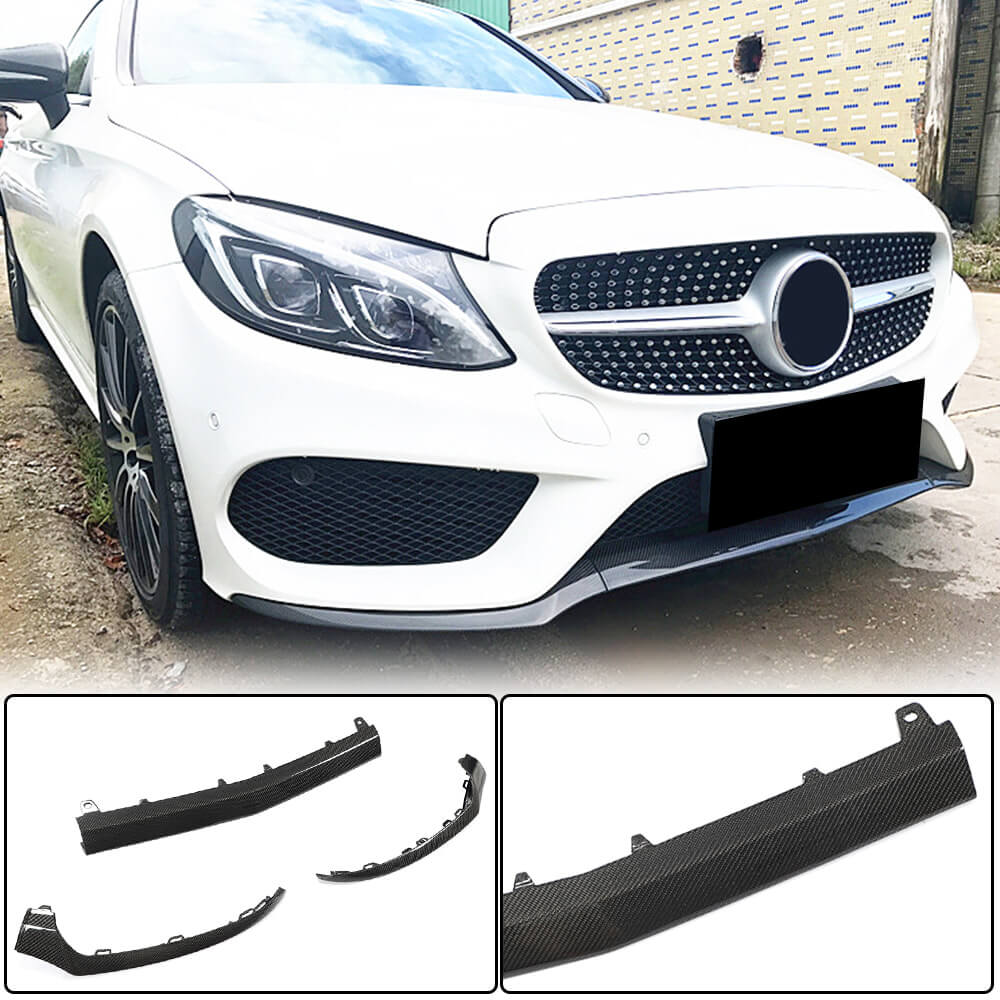 Mercedes Benz W205 C205 A205 Sport C43 Pre-facelift 2015-2019 Front Bumper Lip  Carbon Fiber