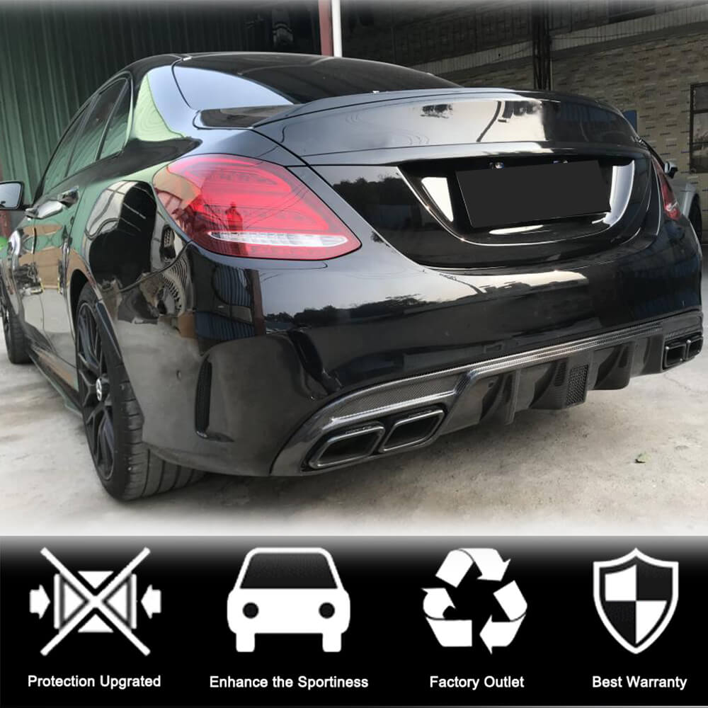 Mercedes Benz W205 Sport C43 C63 C450 AMG Pre-facelift 2015-2020 Rear Bumper Diffuser Lip W/Brake Light Carbon Fiber/FRP